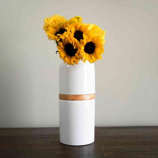 The Vega Vase Urn in White with Light Wood