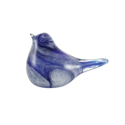 The Lucy Songbird Glass Keepsake Urn in Striped Blue