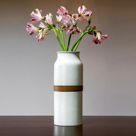 The Vega Vase Urn in White with Dark Wood