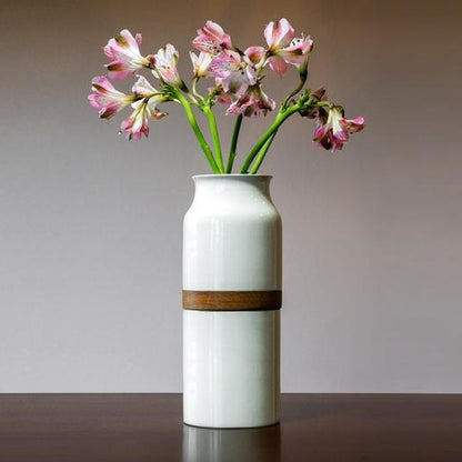 The Vega Vase Urn in White with Dark Wood