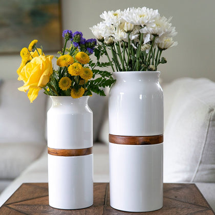 The Vega Vase Urn in White with Dark Wood