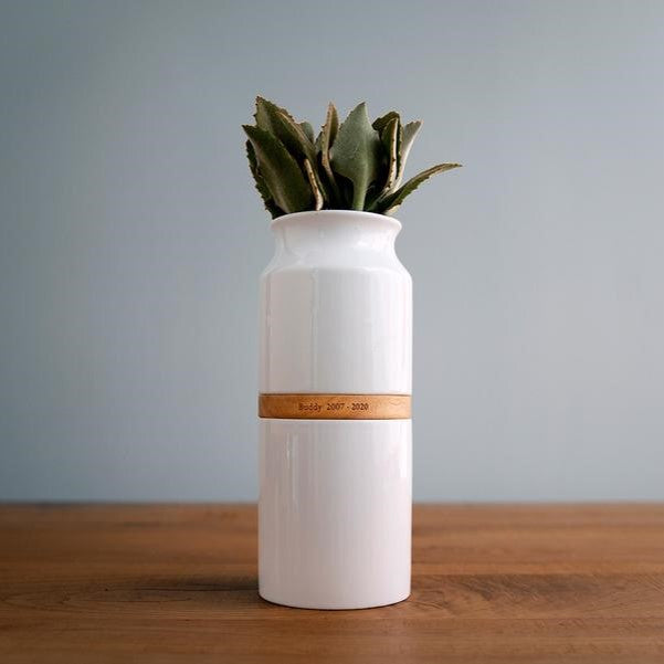 The Vega Vase Urn in White with Light Wood