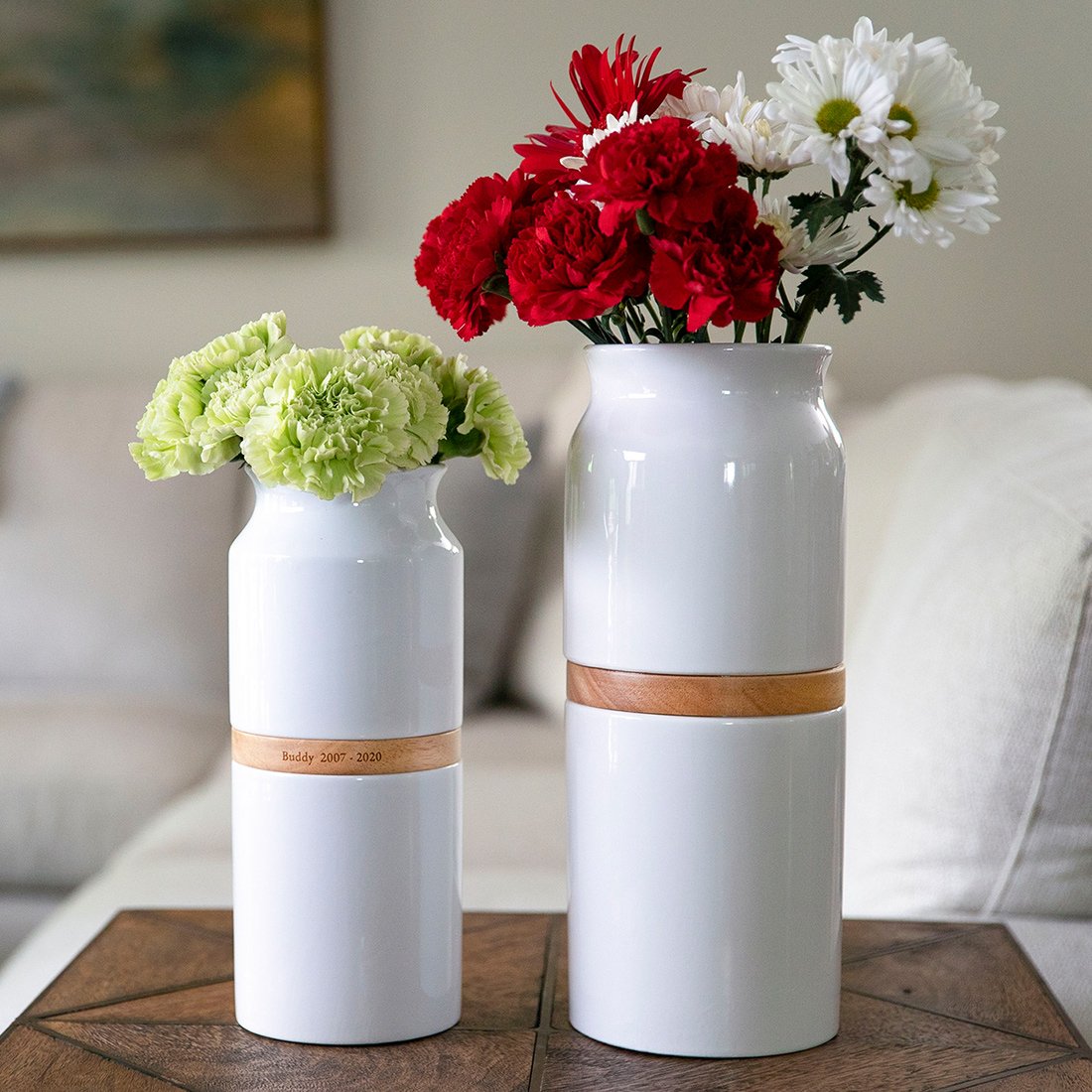 The Vega Vase Urn in White with Light Wood